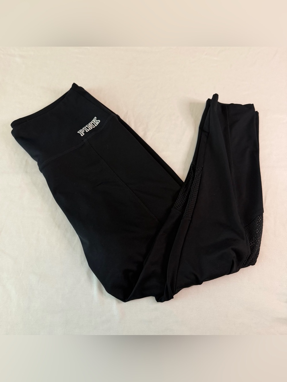 PINK Ultimate Black High Rise Mesh Panel Leggings Yoga Athletic Size L 25in